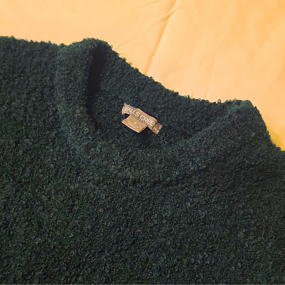 Falls Creek Women's Green Textured Crew Neck Long Sleeve Pullover Sweater S #15
